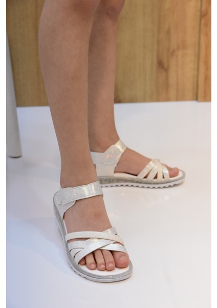 (Arzen) Işıklı Ortapedi Termo Kaymaz Taban Cırtlı Kız Çocuk Sandalet Beyaz modelleri