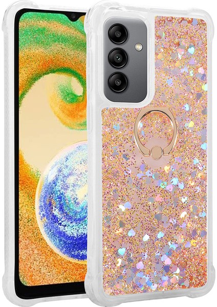 Samsung Galaxy A14 Uyumlu Kılıf Yüzüklü Sıvılı Hareketli Simli Pullu Kadın Telefon Kılıfı Kapak