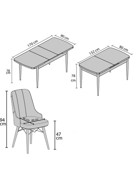 Hera Serisi Açılabilir Mdf Mutfak Salon Masa Takımı 4 Sandalyeli modelleri