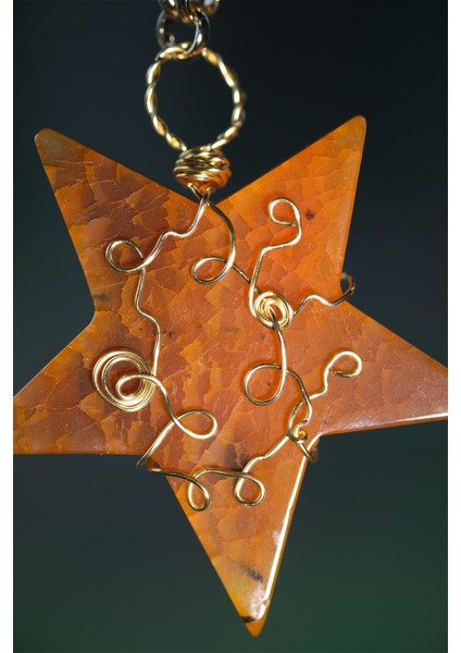 Turuncu Akik Yıldız Gold Tel Sarmalı Doğal Taş Dikiz Süsü modelleri