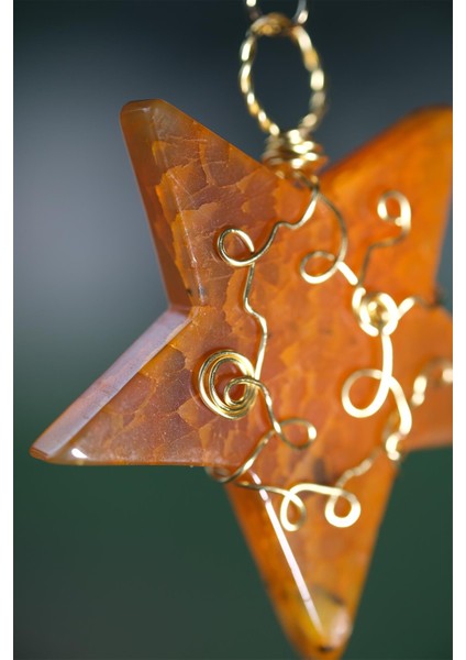 Turuncu Akik Yıldız Gold Tel Sarmalı Doğal Taş Dikiz Süsü fırsatları