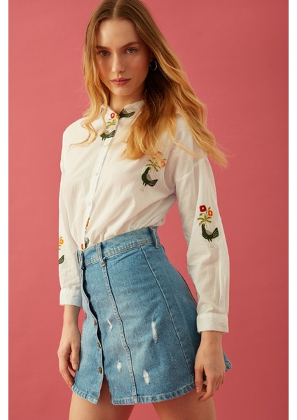 Önden Düğmeli Mini Denim Etek fırsatları