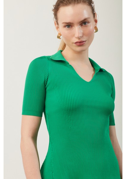 Polo Yaka Volanlı Yeşil Elbise fiyatları