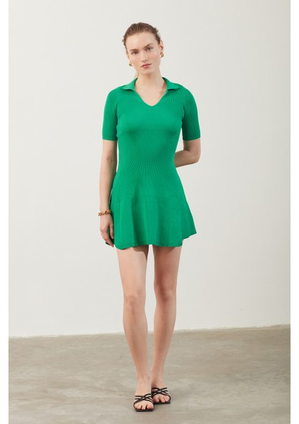 Polo Yaka Volanlı Yeşil Elbise modelleri