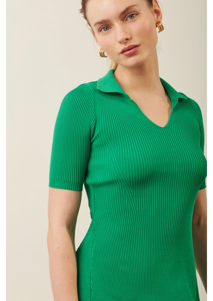 Polo Yaka Volanlı Yeşil Elbise fırsatları