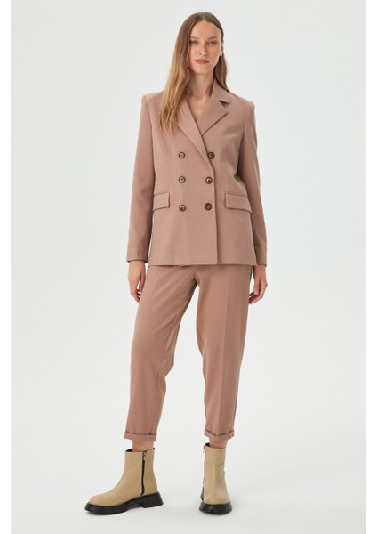 Kadın Camel Düğme Deteylı Boyfriend Blazer Ceket