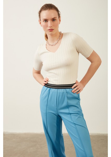 Beli Lastikli Geniş Paça Mavi Pantolon modelleri