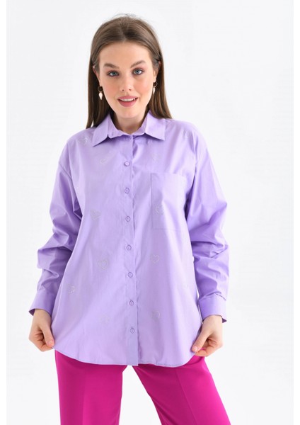 Lila Cep Detaylı Kadın Gömlek modelleri
