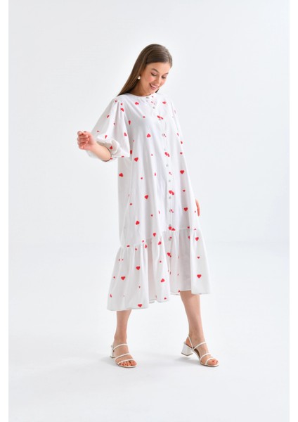 Kırmızı Kalpli Düğmeli Uzun Elbise fırsatları