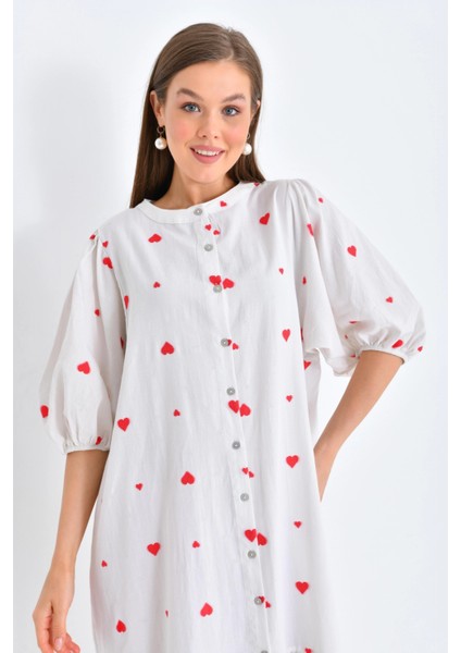 Kırmızı Kalpli Düğmeli Uzun Elbise indirimleri