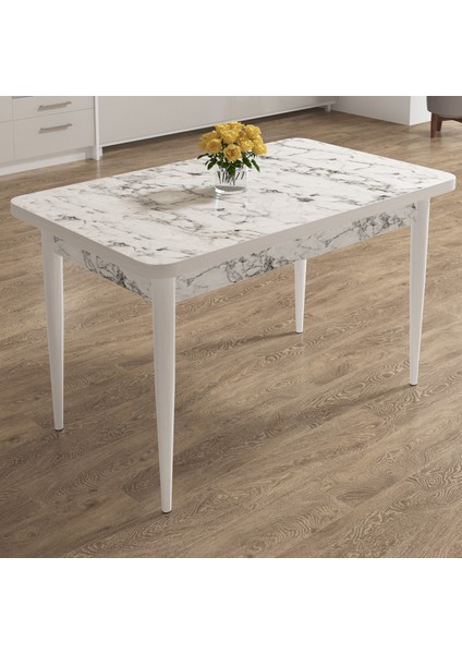 70X120 Mdf Mutfak Masası Beyaz Mermer Görünümlü