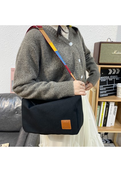 Tuval Basit Renkli Omuz Askısı Omuz Çantası Retro Çanta (Yurt Dışından) modelleri