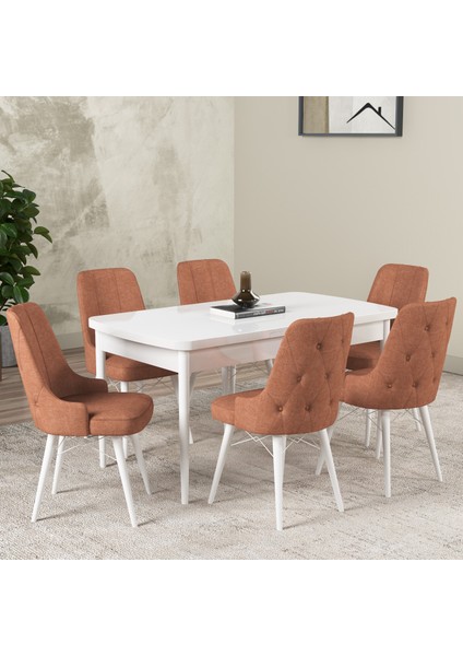 Hera Serisi Açılabilir Mdf Mutfak Salon Masa Takımı 6 Sandalyeli Beyaz