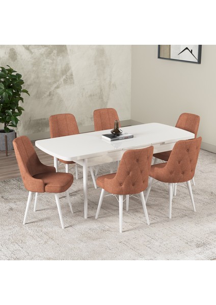 Hera Serisi Açılabilir Mdf Mutfak Salon Masa Takımı 6 Sandalyeli Beyaz fiyatları