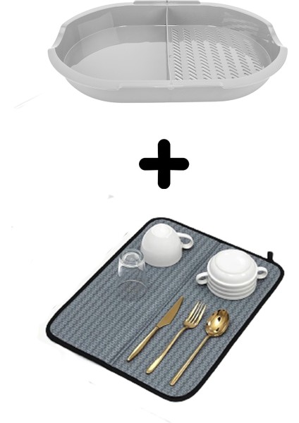 Çift Hazneli Kesme Panosu + Bulaşık Kurutma Matı 2'Li Mutfak Seti