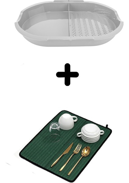 Çift Hazneli Kesme Panosu + Bulaşık Kurutma Matı 2'Li Mutfak Seti