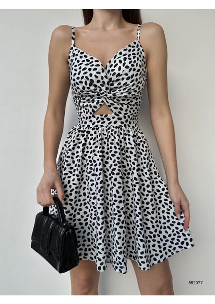 Kadın Viskon Kumaş Askılı Sırt ve Göbek Dekolteli Desenli Mini Elbise (Renk Seçenekli) fiyatları