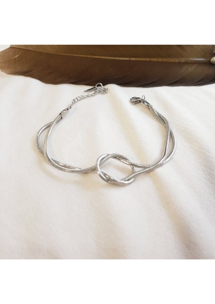 Kararmaz Çelik Gümüş Renk Düğüm Model Kadın Bileklik fiyatları