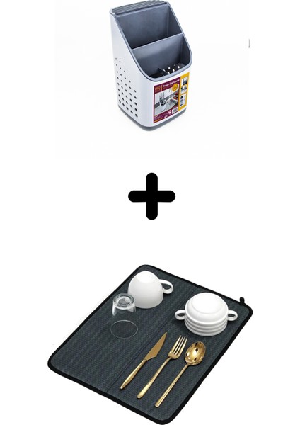 Tezgah Üstü Kaşıklık + Bulaşık Kurutma Matı 2'Li Mutfak Seti