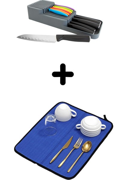 2 Sıra Bıçaklık + Bulaşık Kurutma Matı 2'Li Mutfak Seti