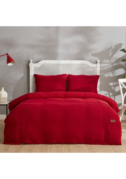 Rimba Çift Kişilik Triko Yatak Örtüsü Seti Kırmızı