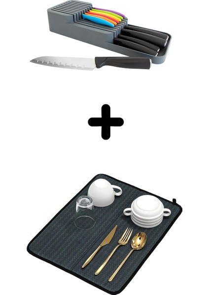 2 Sıra Bıçaklık + Bulaşık Kurutma Matı 2'Li Mutfak Seti