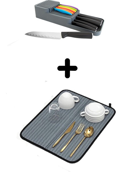 2 Sıra Bıçaklık + Bulaşık Kurutma Matı 2'Li Mutfak Seti