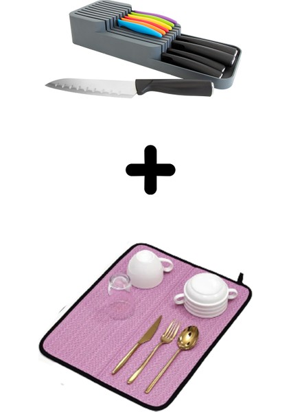 2 Sıra Bıçaklık + Bulaşık Kurutma Matı 2'Li Mutfak Seti