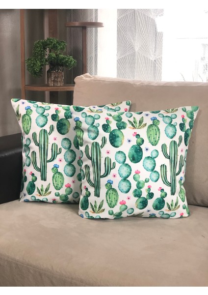 Desenizmir Dekoratif Kırlent Kılıfı Kaktüs Desen 2'li