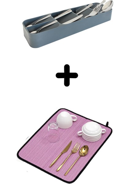 5'Li Çekmece Içi Kaşıklık + Bulaşık Kurutma Matı 2'Li Mutfak Seti