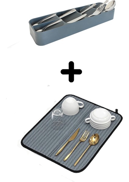 5'Li Çekmece Içi Kaşıklık + Bulaşık Kurutma Matı 2'Li Mutfak Seti