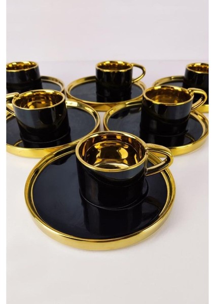 Porselen 2 Kişilik Yaldızlı Kahve Fincan Takımı Siyah - İST-85 fırsatları