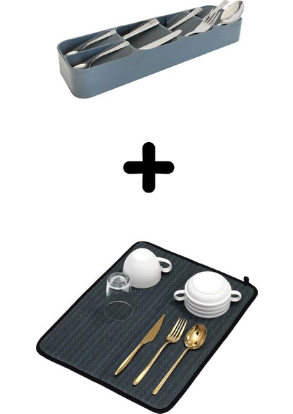 5'Li Çekmece Içi Kaşıklık + Bulaşık Kurutma Matı 2'Li Mutfak Seti