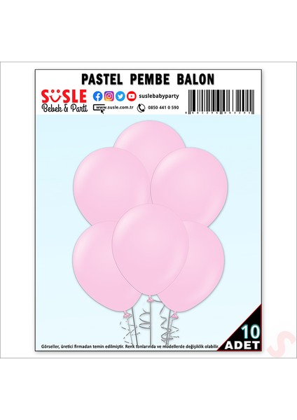 Pembe Pastel Balon, 30CM x 10 Adet