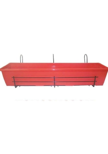 51 cm Beyaz Balkon Saksısı+Demir Taşıma Saksı Askılarıyla Tam Set Küpeşteye Monte Dekoratif Çiçeklik