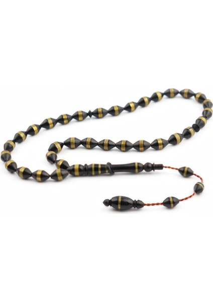 Sarmal Pirinç Işlemeli Arpa Kesim Siyah Kuka Tesbih