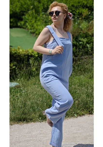 Yagmur Beren Kalın Askılı Müslin Kumaş Bahçıvan Tulum fiyatları