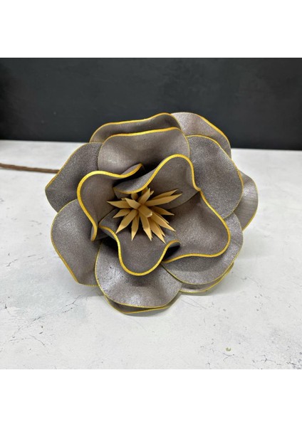 Tek Dal Köpük Yapay Çiçek 48 cm Gri Sarı Kenarlı Gerçekçi Görünümlü Ev ve Ofis Dekoru