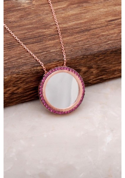 Tamtur Rubin Taşlı Gümüş Plaka Kolye 1213