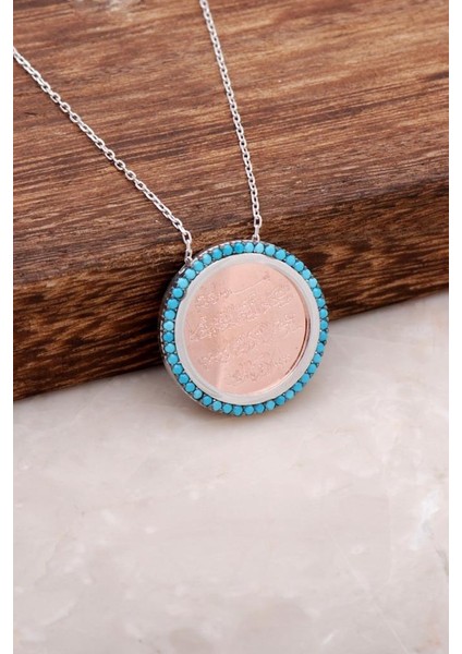 Turkuaz Taşlı Tamtur Ayetli Gümüş Kolye 1207