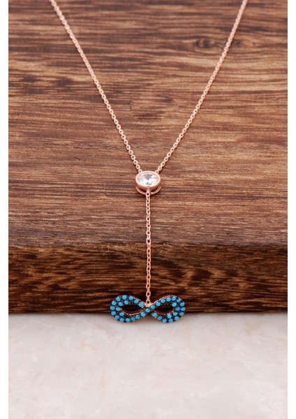 Turkuaz Taşlı Sonsuzluk Tasarımlı Rose Gümüş Kolye 1112 fiyatları