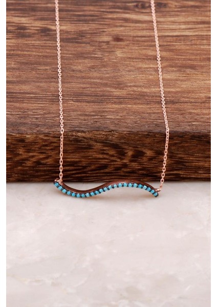 Turkuaz Taşlı Rose Gümüş Kolye 1011