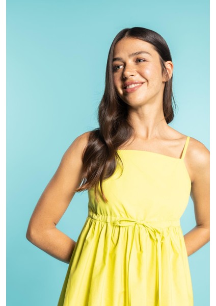 Kare Yaka Poplin Kolsuz Midi Kısa Kollu %100 Pamuk Elbise A3248AX23SM modelleri