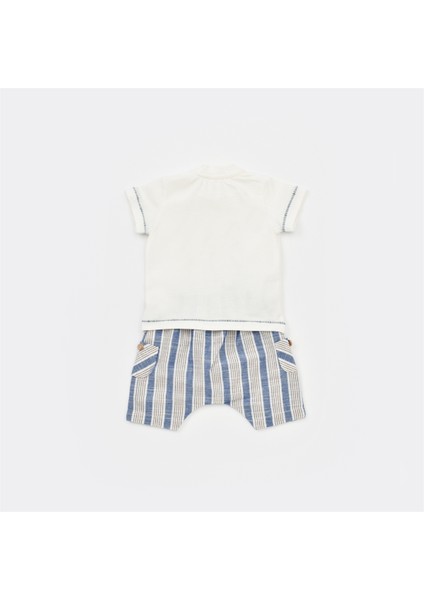 2li Takım Şortlu Stripe Sytle Lacivert - Bej