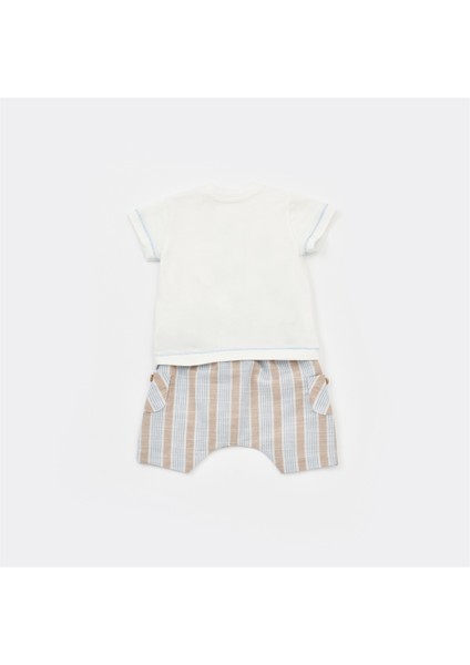 2li Takım Şortlu Stripe Sytle Bej - Mavi