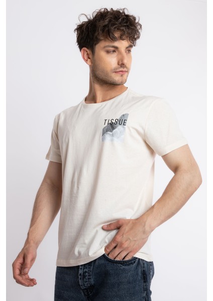 Erkek/unisex Baskılı O-Yaka T-Shirt Tissue - Ham Pamuk (Siyah-Beyaz Baskı) fiyatları