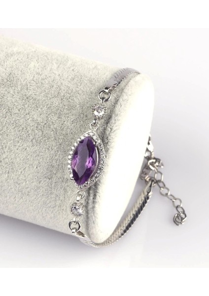 Ametist Doğal Taş 925 Ayar Gümüş Bileklik