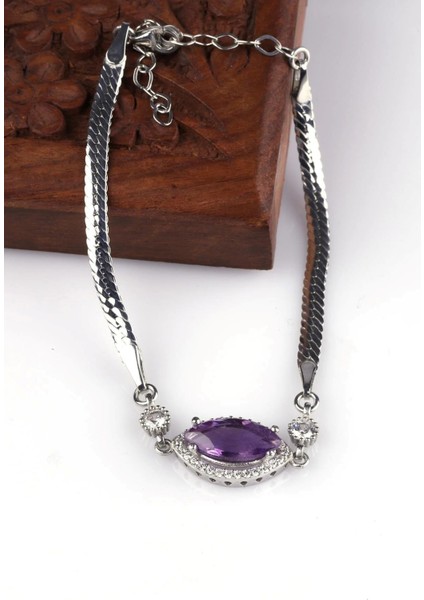 Ametist Doğal Taş 925 Ayar Gümüş Bileklik fiyatları