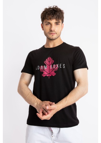 Erkek/unisex Baskılı O-Yaka T-Shirt Anillo - Siyah (Macenta Baskılı)