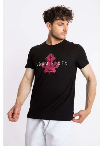 Erkek Baskılı O-Yaka T-Shirt Anillo - Siyah (Macenta Baskılı) modelleri